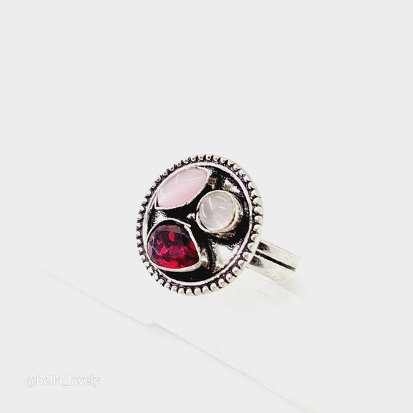 Jewelry - Garnet Rose Quartz Ethnic Handmade Ring Jewelry US Size 8.25